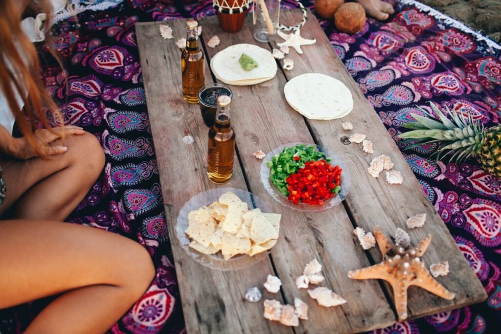 Wooden Plank With Food Drinks Beach 1 1024x683